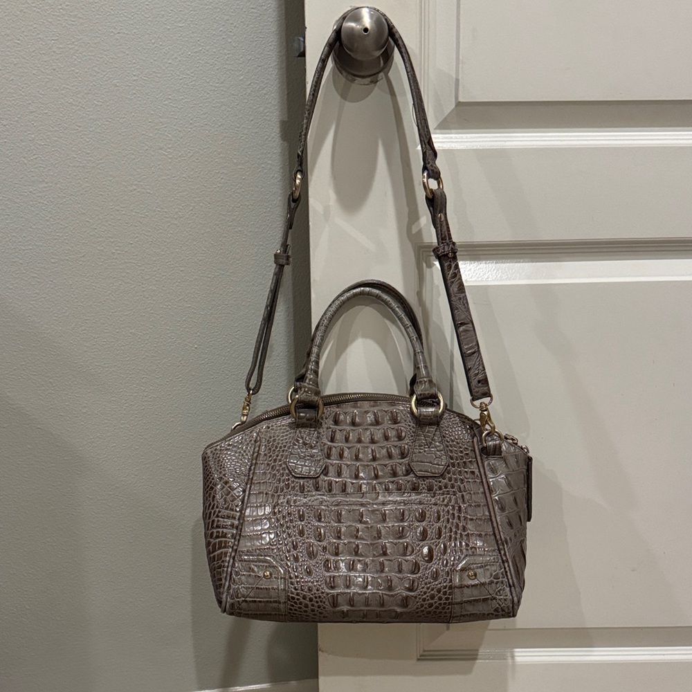 Brahmin Taupe Crocodile-Embossed Satchel